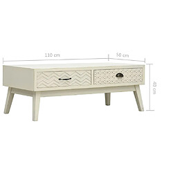 vidaXL Table basse avec 2 tiroirs Gris sculpté 110x50x40 cm Bois pas cher