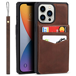 Coque en TPU + PU anti-rayures avec béquille et porte-cartes marron pour votre iPhone 13 Pro 6.1 pouces