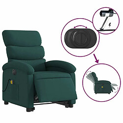 Maison Chic Fauteuil Relax pour salon, Fauteuil inclinable de massage électrique Vert foncé Tissu -GKD21768 pas cher