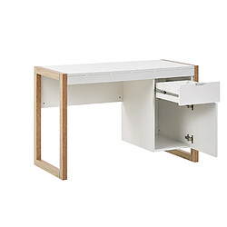 Beliani Bureau blanc / effet bois clair 110 x 50 cm avec colonne de rangement JOHNSON pas cher