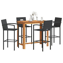 vidaXL Ensemble de bar de jardin 5 pcs noir bois massif acacia rotin