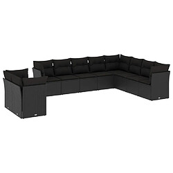 Maison Chic Salon de jardin 10 pcs avec coussins | Ensemble de Table et chaises | Mobilier d'Extérieur noir résine tressée -GKD25718