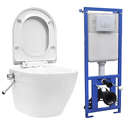 vidaXL Toilette murale sans rebord et réservoir caché Céramique Blanc