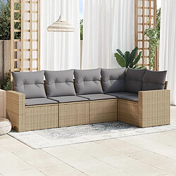 Maison Chic Salon de jardin avec coussins 5 pcs | Ensemble de Table et chaises | Mobilier d'Extérieur beige résine tressée -GKD45946