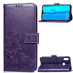 Wewoo Housse Coque Étui en cuir à motif de fleurs repiquées Lucky Clover pour HuY9 (2019) / Enjoy 9 Plus, avec support, logements pour cartes, portefeuille et dragonne (violet)