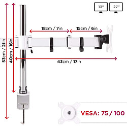 Acheter Duronic DM252 WE Support de 2 moniteurs à pince pour bureau - Hauteur ajustable -Rotatif / Pivotable / Inclinable-Compatible avec moniteur d'ordinateur LCD / LED VESA 75 / 100-Potence et bras en acier