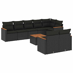 Maison Chic Salon de jardin 9 pcs avec coussins | Ensemble de Table et chaises | Mobilier d'Extérieur noir résine tressée -GKD97297