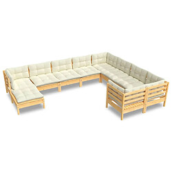 Maison Chic Salon de jardin 10 pcs avec coussins | Ensemble de Table et chaises | Mobilier d'Extérieur crème Bois de pin -GKD26897