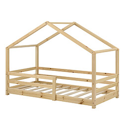 Lit d'Enfant Maison avec Barreaux de Sécurité Knätten Pin 70 x 140 cm Bois Naturel [en.casa]