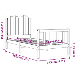 vidaXL Cadre de lit sans matelas noir 90x190 cm bois de pin massif pas cher