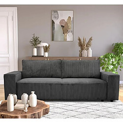 Cstore Canapé fixe 4 places - JOSH - Velours cotelé anthracite - 241 x 86 x 88 cm