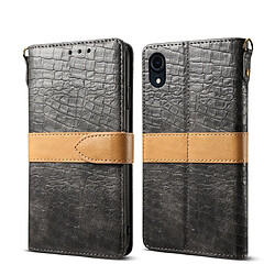 Wewoo Housse Coque Étui en cuir à rabat horizontal PU de texture épissée de couleur crocodile pour iPhone XRavec porte-monnaie et étuifentes cartes et lanière Gris