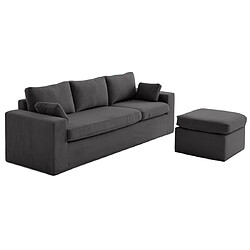 Lisa Design Calgary - canapé d'angle déhoussable et modulable 3 places + 1 pouf en velours côtelé pas cher