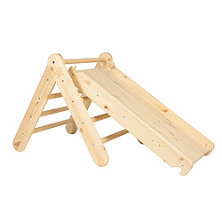 MeowBaby Triangle d'escalade avec Toboggan pour Enfants Structure d'escalade d'intérieur en Bois, Naturel