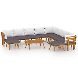 Maison Chic Salon de jardin 11pcs + coussins - Mobilier/Meubles de jardin - Table et chaises d'extérieur Bois d'acacia solide -MN26187