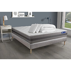 ACTISOM Pack prêt à dormir matelas ACTIFLEX RELAX Ressorts ensachés+mémoire de forme 140x200 + sommier KIT gris + 2oreillers+couette