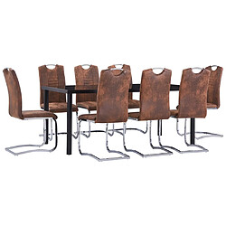 vidaXL Ensemble de salle à manger 9 pcs Similicuir daim Marron