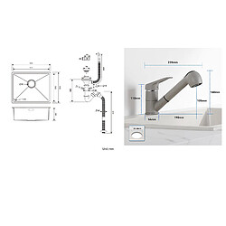 Acheter Auralum MAX Évier de Cuisine 1 Bac 55*44*19CM, à Encastrer/Fleur/ Sous-Plan, Noir+Robinet Cuisine avec Douchette Extractible 2 Jets,Eau Froide/Chaude,Gris