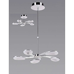 Luminaire Center Suspension Juno télescopique 5 Ampoules 30W LED 3000K, 2700lm, aluminium satiné/acrylique givré/chrome poli