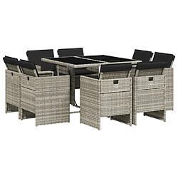 Maison Chic Ensemble à manger d'extérieur 9 pcs avec coussins,Salon de jardin,Mobilier de jardin gris clair rotin -GKD517332