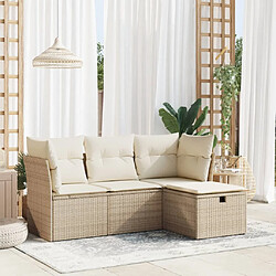 vidaXL Salon de jardin avec coussins 4 pcs beige résine tressée