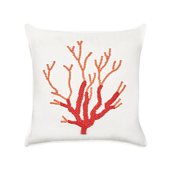 Beliani Coussin CORALIUM Coton 45 x 45 cm Broderie Blanc