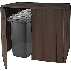 Decoshop26 Abri de poubelles extérieur conteneurs à ordures 117x142x102 cm jusqu'à 4 bacs en aspect bois métal marron 04_0001626