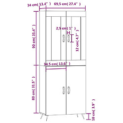 vidaXL Buffet haut Blanc brillant 69,5x34x180 cm Bois d'ingénierie pas cher