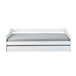 Pegane Lit Banquette 90x200 en pin massif coloris vernis blanc - Longueur 207 x Profondeur 96,5 x Hauteur 62 cm