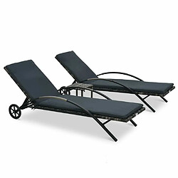 Maison Chic Bain de soleil,Lot de 2 Chaises longues avec table Résine tressée Anthracite -GKD10800