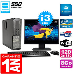 PC DELL 990 SFF Core I3-2120 Ram 8Go Disque 120Go SSD Graveur Wifi W7 Ecran 22" - Occasion