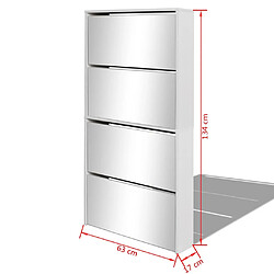 vidaXL Meuble à chaussures 4 étagères et miroir 63x17x134 cm Blanc pas cher