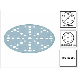 Festool STF D150/48 Disques abrasifs Granat P100 150 mm - pour RO 150, ES 150, ETS 150, ETS EC 150, LEX 150, WTS 150, HSK-D 150 - 400 pcs. ( 4x 575163 )