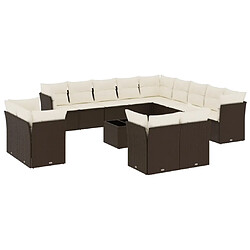 vidaXL Salon de jardin avec coussins 14 pcs marron résine tressée