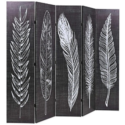 Helloshop26 Paravent séparateur de pièce cloison de séparation décoration meuble pliable 200 cm plumes noir et blanc 0802052