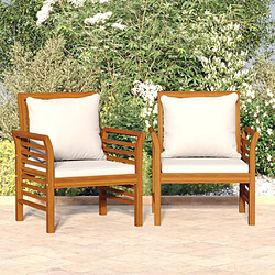 Maison Chic Lot de 2 Chaises Relax de canapé avec coussins blanc crème Bois d'acacia -GKD55357