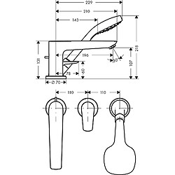 Hansgrohe Talis E 3 trous Montage sur gorge Mitigeur de robinet de baignoire, Chrome 71730000