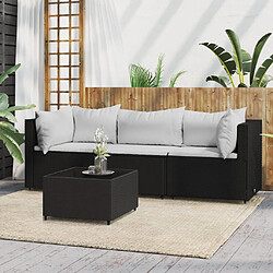 vidaXL Salon de jardin 4 pcs avec coussins Noir Résine tressée