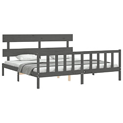 Acheter Maison Chic Lit adulte - Cadre Structure de lit avec tête de lit Contemporain gris 200x200 cm bois massif -MN57791