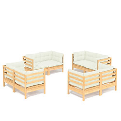 Maison Chic Salon de jardin 8 pcs + coussins - Mobilier/Meubles de jardin - Table et chaises d'extérieur crème Bois de pin -MN43634