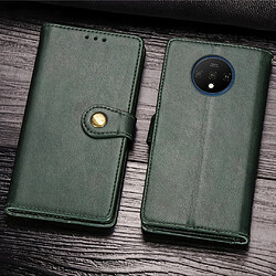 Wewoo Housse Coque Pour One Plus 7T Étui en cuir de couleur unie rétro avec boucle de protection téléphone portable cadre photo et fente carte et fonction de support et porte-monnaie Vert