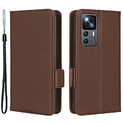 Etui en PU anti-chute, texture litchi, double fermoir magnétique avec support pour votre Xiaomi 12T 5G/12T Pro 5G/Redmi K50 Ultra 5G - marron