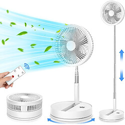 (Blanc) Ventilateur sur Pied Oscillant Portable avec Télécommande - Ventilateur de Table Rechargeable de Refroidissement sur Piédestal pour Chambre à Coucher-Réglable en Hauteur, Pliage Silencieux