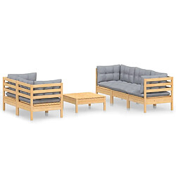 Maison Chic Salon de jardin 6 pcs + coussins - Mobilier/Meubles de jardin - Table et chaises d'extérieur gris Bois de pin -MN54127