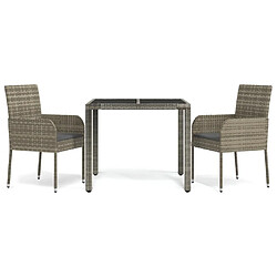 Salle à manger de jardin 3 pcs,Table et chaise à dîner avec coussins Gris -MN10676