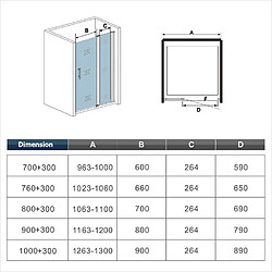 Aica Sanitaire Porte de douche 110x187cm en verre securit anticalcaire 6mm pas cher