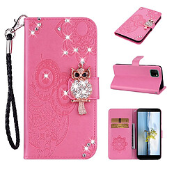 Etui en PU décor de strass imprimé hibou rose pour votre Huawei Y5P