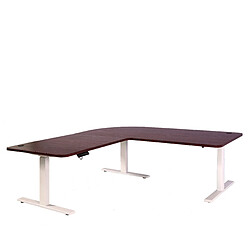 Decoshop26 Bureau d'angle table d'ordinateur réglable en hauteur électriquement 178x178cm 84kg MDF cerise et métal blanc 04_0001397