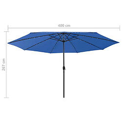 vidaXL Parasol d'extérieur avec LED et mât en métal 400 cm Bleu azuré pas cher