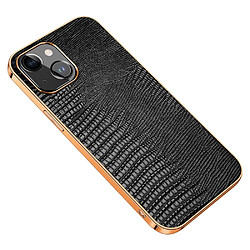 Coque en TPU + cuir véritable texture lézard, électroplaqué, anti-rayures pour votre iPhone 14 Plus - noir